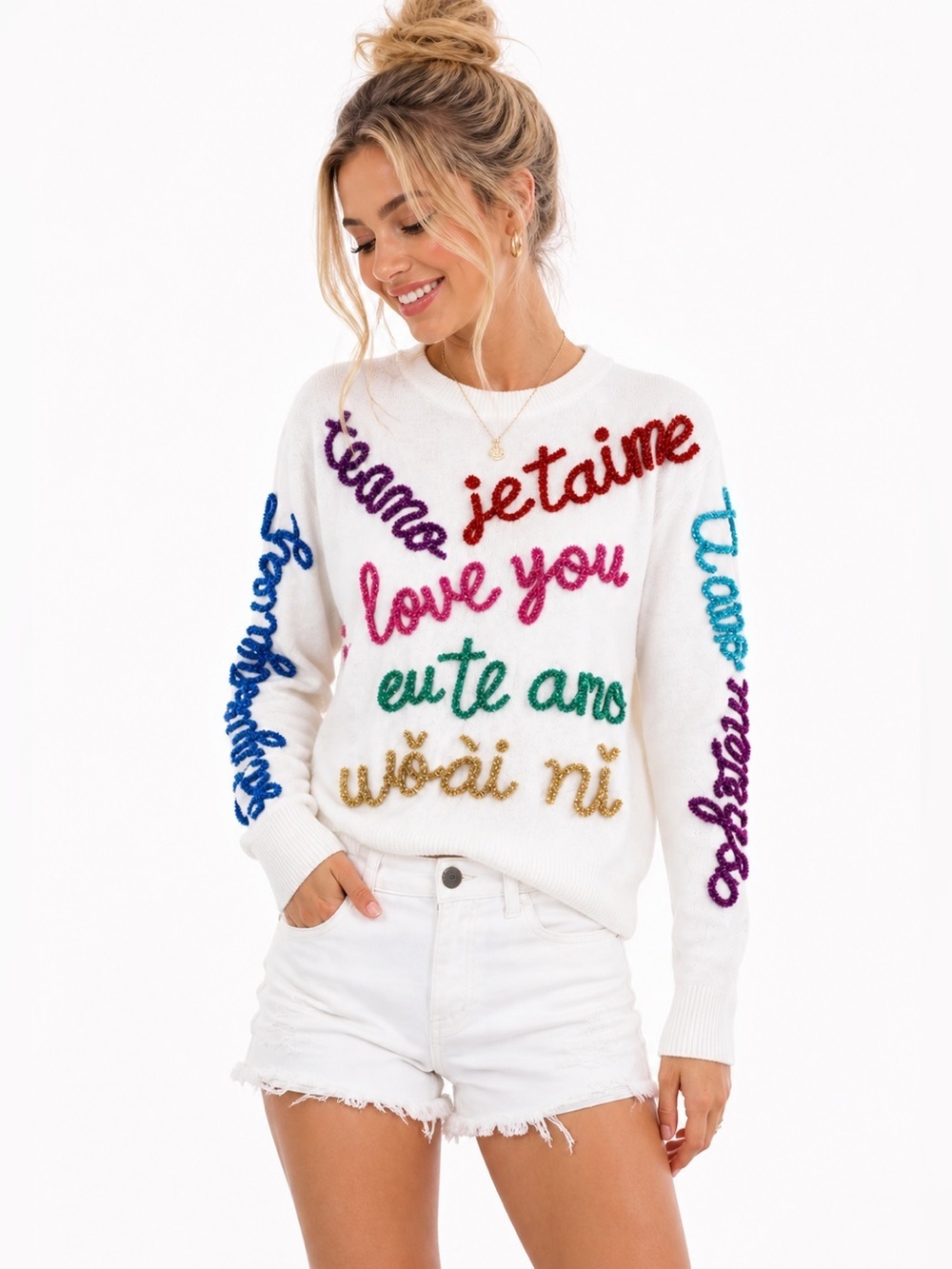 Queen of Sparkles I Love You Sweater Small Cute Summer Knit Top